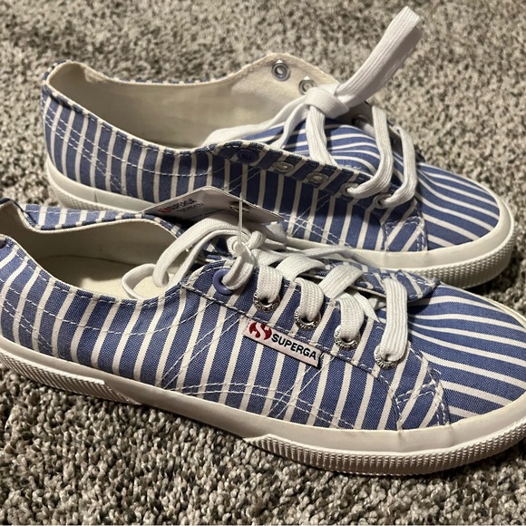 Superga Striped Canvas Sneakers in Blue and White - Picture 9 of 9